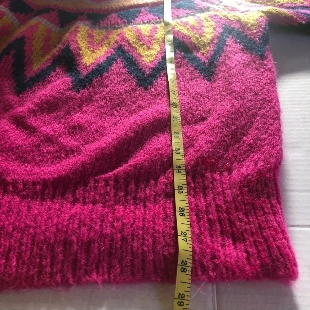 A New Day Barbiecore Fair Isle Crew Neck Fuzzy Pullover Sweater Knit Plus Sz 2XL